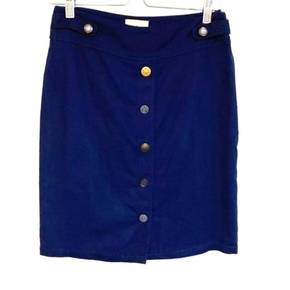 anthropologie odille 2 pencil skirt navy nautical military buttons mini preppy